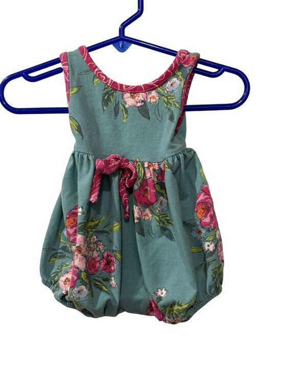 Ricrac & Ruffles Other - Floral Baby Girl Romper By Ricrac & Ruffles Size 3-6M Green & Pink Sleeveless Co